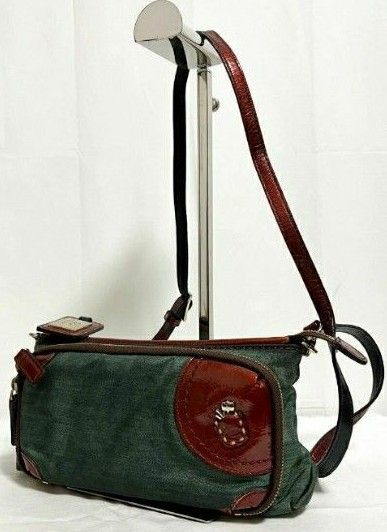 PELLE BORSA ペレボルサ ショルダーバッグ 斜めがけ カードポケット ダークグリーン レディース エナメル切替