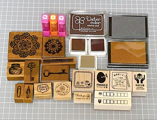 木製スタンプとスタンプパッド まとめ売り