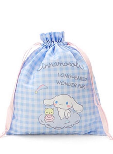 シナモロール 巾着 サンリオ 可愛い チェック リボン ピンク ブルー トートバッグ 小分け袋 旅行 小物入れ 収納 仕分け