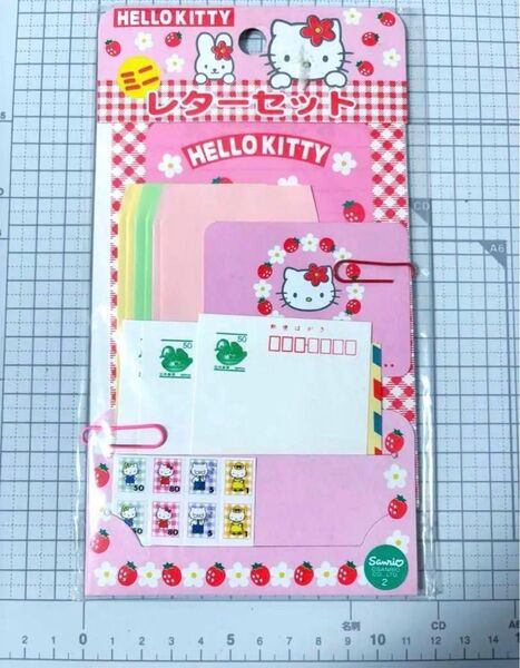 ハローキティ ミニ レターセット サンリオ 平成レトロ 昭和レトロ メモ帳 ハガキ メモ帳 封筒 クリップ お手紙 切手 シール