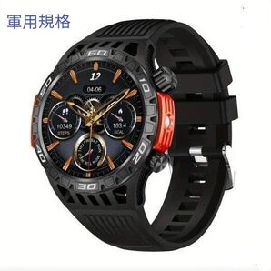 スマートウォッチ 軍用規格 通話機能付き 日本語対応 健康管理モニタリング 懐中電灯 コンパス 450mAh 新品 ブラック