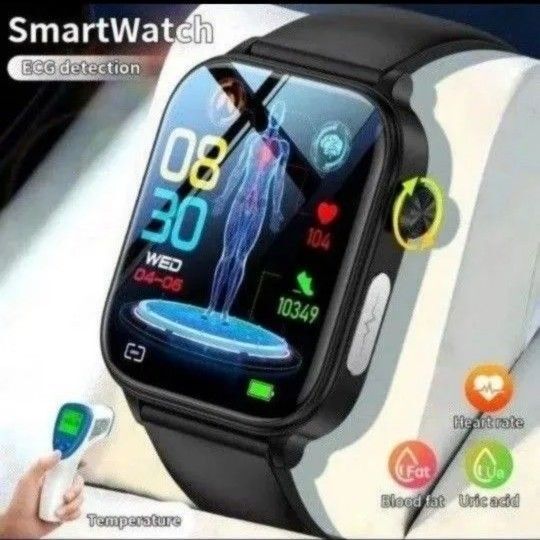 スマートウォッチ 血糖値 血圧計 体温計 心電図 ECG+PPG 体脂肪 血中酸素 心拍数 日本語対応 通話機能付き 新品未使用