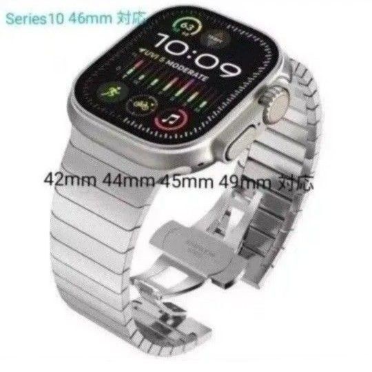 Apple watch バンド アップルウォッチ ベルト ステンレ 42 44 45 46 49mm対応 シルバー 調整ピン付属