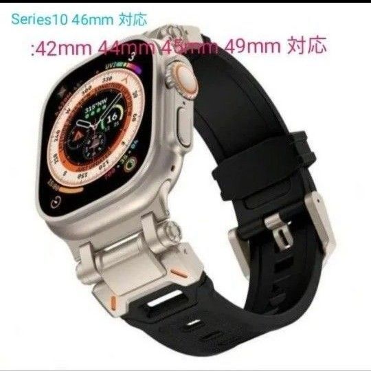 Apple watch バンド アップル ウォッチ バンド チタンメタルヘッド シリコン 42 44 45 46 49mm 新品