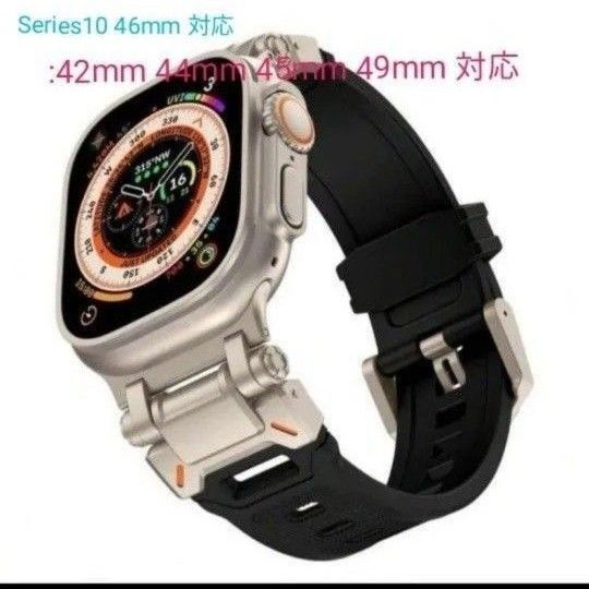 Apple watch バンド アップル ウォッチ バンド チタンメタルヘッド シリコン 42 44 45 46 49mm 新品