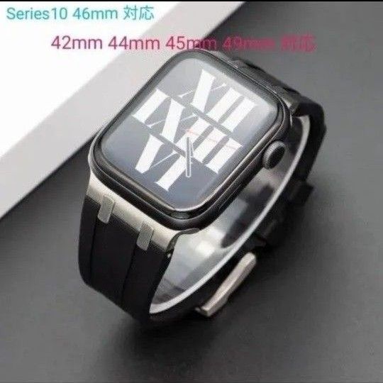 Apple watch バンド アップルウォッチ チタンメタルヘッド 高級シリコン ストラップ 42 44 45 46 49mm