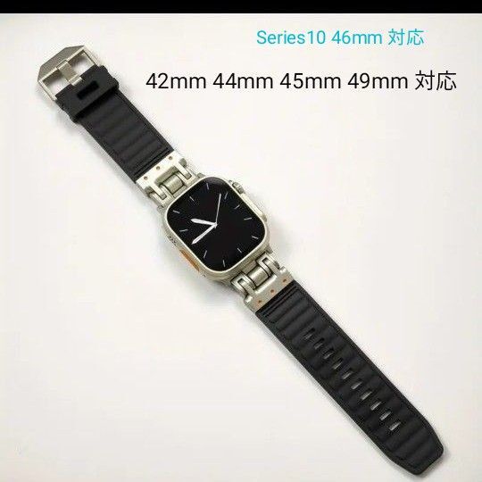 Apple watch バンド アップル ウォッチ バンド チタンメタルヘッド シリコン 42 44 45 46 49mm 新品