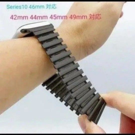 Apple watch バンド アップルウォッチ ベルト ステンレススチール 42 44 45 46 49mm対応 ブラック