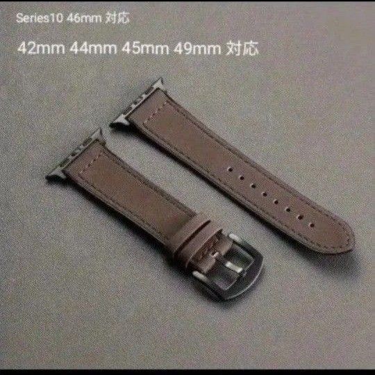 アップルウォッチ バンド Apple watch ベルト シリコン 皮 レザー 42 44 45 46 49mm ダークブラウン