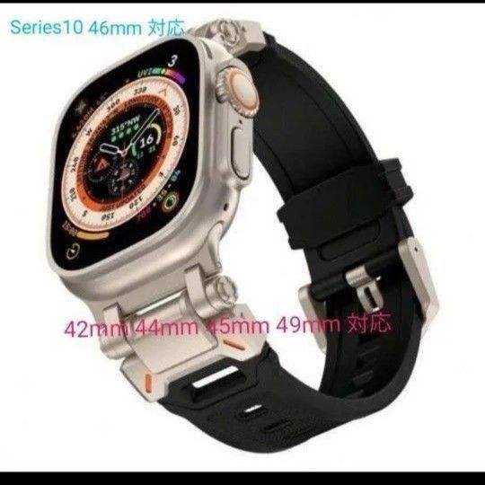 Apple watch ベルト アップル ウォッチ バンド チタンメタルヘッド シリコン 42 44 45 46 49mm 新品
