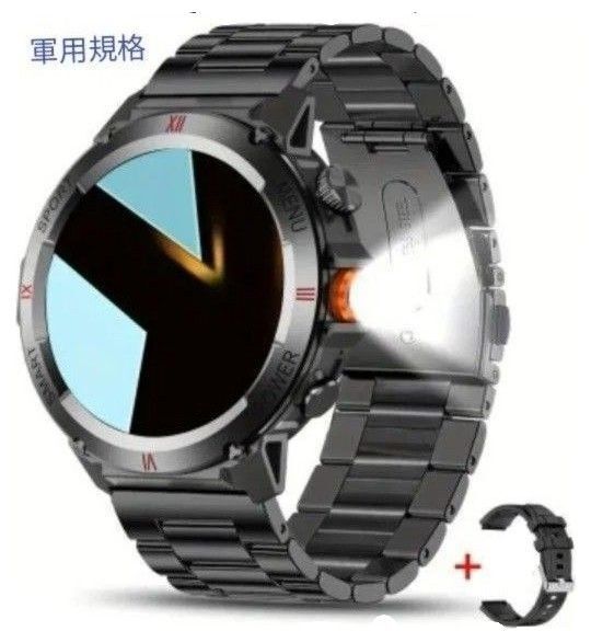 スマートウォッチ 新品 軍用規格 日本語対応 通話機能付き 健康管理モニター LED懐中電灯 2025年 X22 バンド2個付き