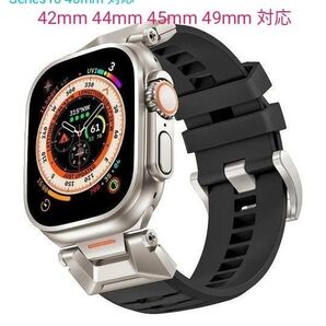 Apple watch バンド アップル ウォッチ バンド チタンメタルヘッド シリコン 42 44 45 46 49mm 新品
