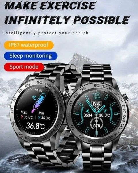 スマートウォッチ 新品 軍用規格 血圧計/体温計/歩数計/心拍数 GPS 日本語対応 通知機能 LIGE 丸型 ステンレスバンド