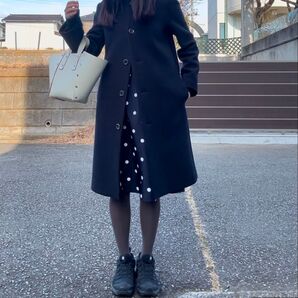 ドット柄フレアスカート ネイビー ベルト付き