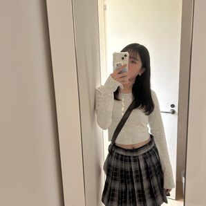プリーツスカート チェック グレー
