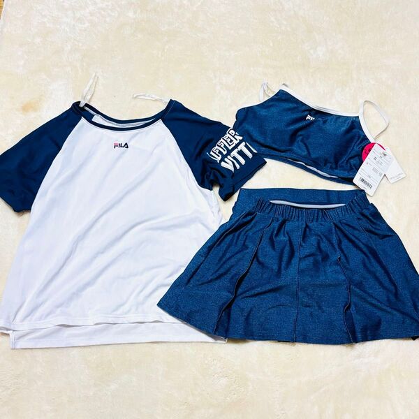 未使用品 FILAフィラ水着3点セット 160サイズUVカットあり 女の子プール