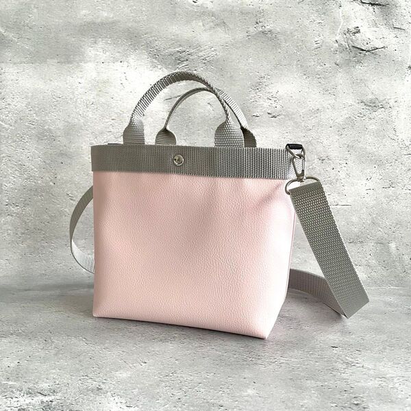 ハンドメイド フェイクレザーのショルダーバッグ 2way ピンク