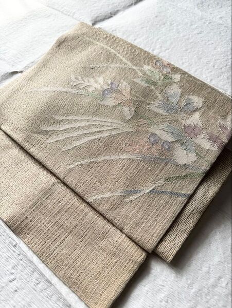 夏帯 付け帯 作り帯 軽装帯 すくい織 銀通し 芝花草