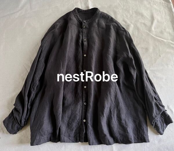 nestRobeリネンバンドカラーギャザーブラウス