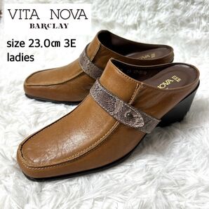 【新品未使用】VITA NOVA BARCLAY レザーザンダルウェッジソール ブラウン 23cm