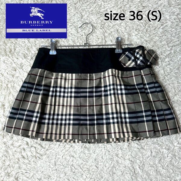 【極美品】BURBERRY BLUE LABEL ノバチェックラップミニスカート プリーツ サイズ36