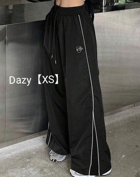 Dazy サイドライン ワイドパンツ コントラストサイドシーム ワイドレッグパンツ XS