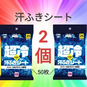 2個【新品】超冷 汗ふきシート ボディシート フェイシャルシート 汗拭きシート 制汗 消臭 除菌 ひんやり 冷感 デオドラント