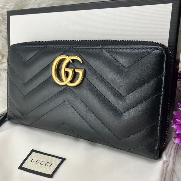 【極美品】GUCCI 長財布 GGマーモント キルティング エンボス ブラック