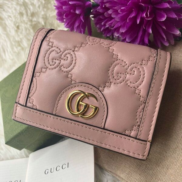 グッチ GUCCI GGマトラッセ カードケース ウォレット 折り財布 ピンク