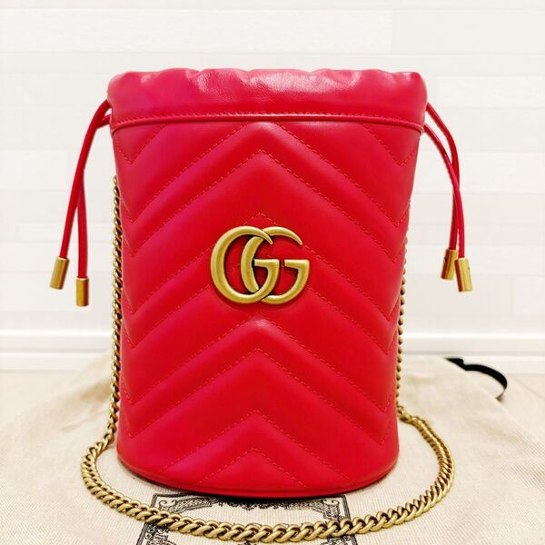 早い者勝ち【新品同様】GUCCI グッチ GGマーモント バケットバッグ ショルダーバッグ チェーン 保存袋 正規品