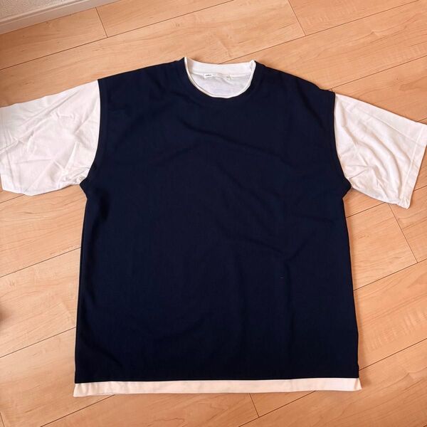 ikka 半袖 シャツ ネイビー XL