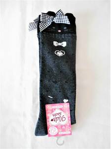 ■新品■ ネコ・猫 & リボンが付いた靴下・ソックス　　黒色・サイズ15-20㎝ ☆キラキラ・ハート