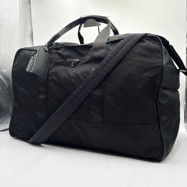 極美品 プラダ 2way ボストンバッグ サフィアーノレザー ナイロン 大容量