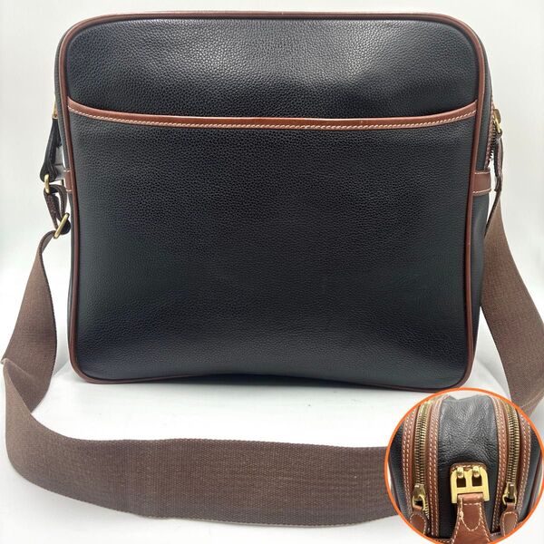 美品 BALLY バリー ショルダーバッグ ビジネス 2室 シボ革 金具 B 大容量 A4可