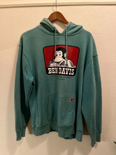 パーカー BEN DAVIS 水色 フード付き プリント XL プルオーバー