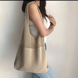 メッシュトートバッグ ベージュ 大きめ