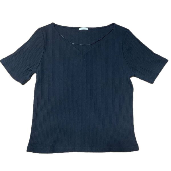Tシャツ 半袖 黒 ブラック ニット 半袖ニット トップス サマーニット リブニット GU ジーユー XL LL