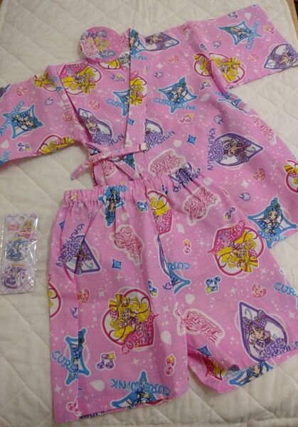 【新品】アイドルプリキュア 甚平とバッジ 夏祭り ピンク 花火 保育園 和装