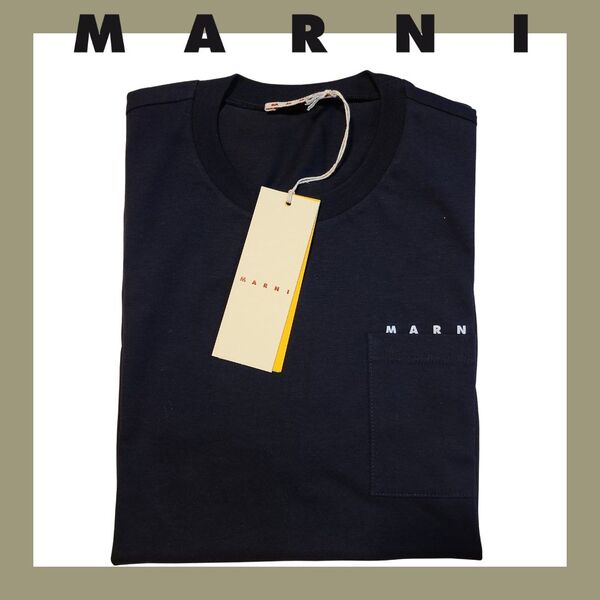 人気★MARNI ポケット付 ロゴTシャツ 14Y M~L相当 ネイビー 新品