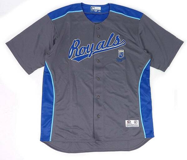 TRUE FAN MLB Kansas City Royals カンザスシティ ロイヤルズ ベースボールシャツ (チャコール) (XL) [並行輸入品]