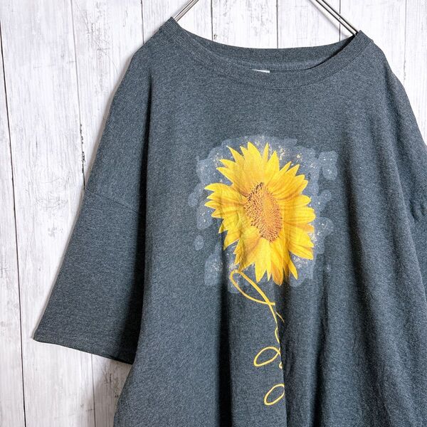 【入手困難】00s 古着 ひまわりプリントTシャツ グレー #821