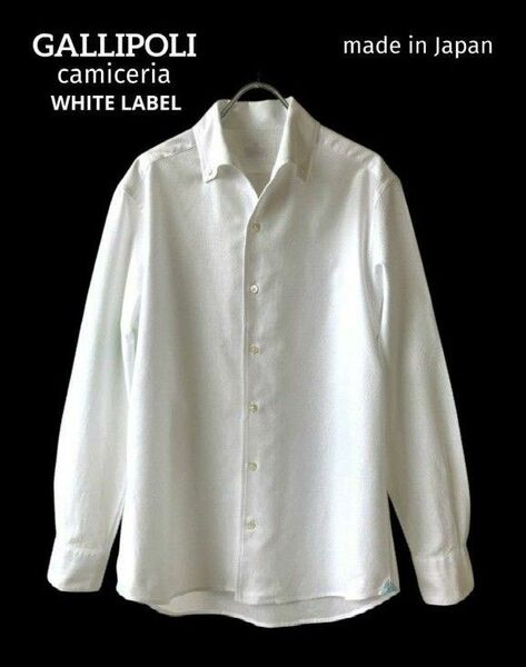 GALLIPOLI camiceria WHITE LABEL カラミ織 スキッパー ワンピースカラー ボタンダウンシャツ 48