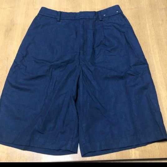 未使用 UNIQLO リネン混 ハーフパンツ ネイビー L