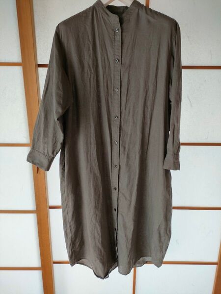 □無印良品□リネン□ ワンピース□バンドカラー□ スタンドカラー□ シャツワンピース□