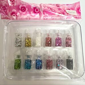 【クーポンで500円】ホログラム丸1mm 小瓶入 12個セット★ラメ グリッター アートネイル、デコ、レジンにも!