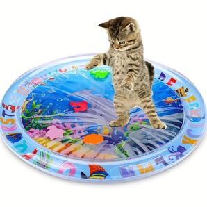 犬猫ペット用 プレイマット 夏向け水遊びパッド 海の生き物 知育玩具 直径65cm★泳ぐ魚を捕まえるゲーム感覚で遊べるスペースに!