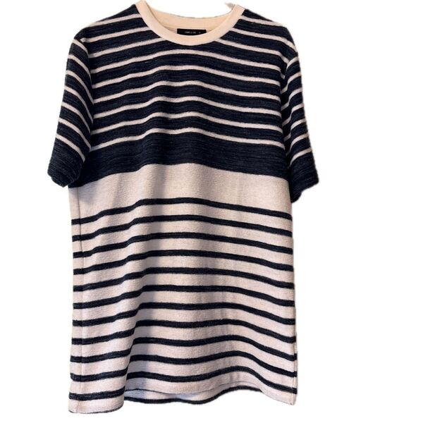 メンズ白紺ボーダーパイルTシャツ