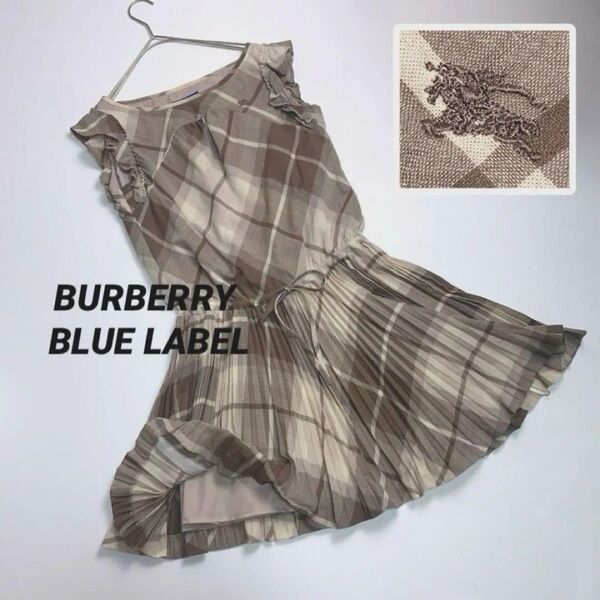 美品 バーバリーブルーレーベル BURBERRY BLUE LABEL ノースリーブ ミニワンピース プリーツ ノバチェック