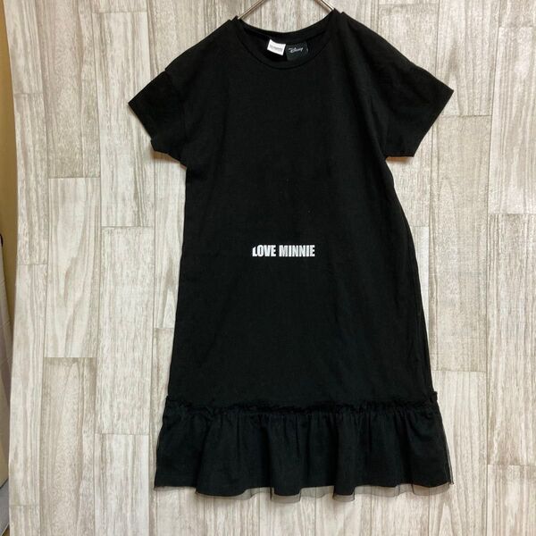【134〜140㎝】Disney LOVE MINNIE フリル付き黒ワンピース