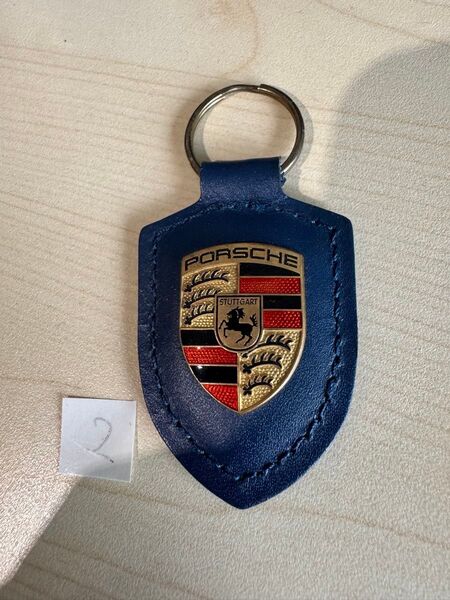 ポルシェ 純正 クレストキーホルダー キーリング PORSCHE ドイツ製 レザー ネイビー2